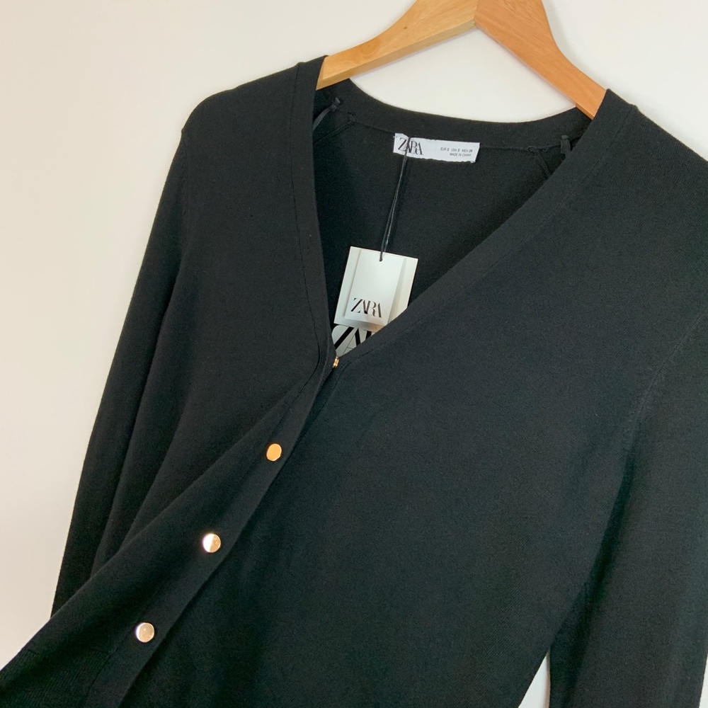 NWT Zara Black V Neck Cardigan Sweater Size Small - Picture 6 of 9